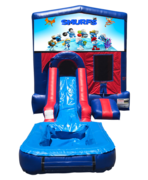 Smurfs Mini Red & Blue Bounce House Combo w/ Single Lane Water Slide