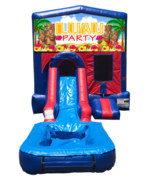 Luau Party Mini Red & Blue Bounce House Combo w/ Single Lane Water Slide