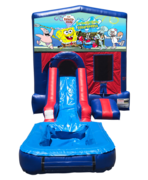 Sponge Bob Mini Red & Blue Bounce House Combo w/ Single Lane Water Slide