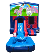 Unicorn Mini Red & Blue Bounce House Combo w/ Single Lane Water Slide