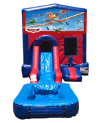 Planes Mini Red & Blue Bounce House Combo w/ Single Lane Water Slide