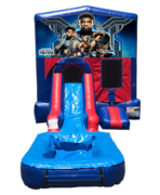 Black Panther Mini Red & Blue Bounce House Combo w/ Single Lane Water Slide