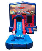 Cars Mini Red & Blue Bounce House Combo w/ Single Lane Water Slide