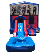 Disney Descendents Mini Red & Blue Bounce House Combo w/ Single Lane Water Slide