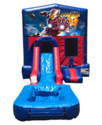 Iron Man Mini Red & Blue Bounce House Combo w/ Single Lane Water Slide