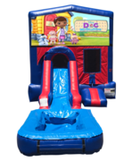 Doc McStuffins Mini Red & Blue Bounce House Combo w/ Single Lane Water Slide