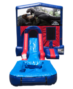 Jurassic World Mini Red & Blue Bounce House Combo w/ Single Lane Water Slide