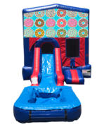 Doughnuts Mini Red & Blue Bounce House Combo w/ Single Lane Water Slide