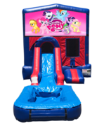 My Little Pony Mini Red & Blue Bounce House Combo w/ Single Lane Water Slide