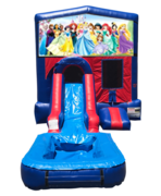 Disney Princess Mini Red & Blue Bounce House Combo w/ Single Lane Water Slide