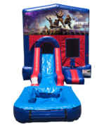 Fortnite Mini Red & Blue Bounce House Combo w/ Single Lane Water Slide