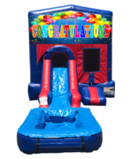 Congratulations Mini Red & Blue Bounce House Combo w/ Single Lane Water Slide