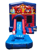 Carnival Mini Red & Blue Bounce House Combo w/ Single Lane Water Slide