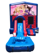 Barbie Mini Red & Blue Bounce House Combo w/ Single Lane Water Slide