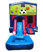 Sports Mini Red & Blue Bounce House Combo w/ Single Lane Water Slide