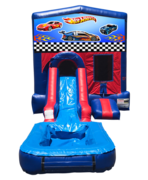 Hot Wheels Mini Red & Blue Bounce House Combo w/ Single Lane Water Slide