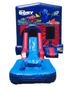 Finding Dory Mini Red & Blue Bounce House Combo w/ Single Lane Water Slide