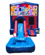 Trolls Mini Red & Blue Bounce House Combo w/ Single Lane Water Slide