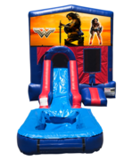 Wonder Women Mini Red & Blue Bounce House Combo w/ Single Lane Water Slide