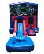 Batman Mini Red & Blue Bounce House Combo w/ Single Lane Water Slide