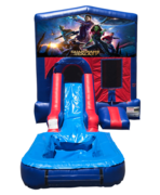 Guardians of the Galaxy Mini Red & Blue Bounce House Combo w/ Single Lane Water Slide