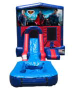 Superman Mini Red & Blue Bounce House Combo w/ Single Lane Water Slide