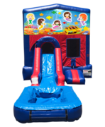 Mermaids Mini Red & Blue Bounce House Combo w/ Single Lane Water Slide