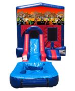 Cowboys Mini Red & Blue Bounce House Combo w/ Single Lane Water Slide