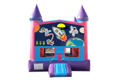 Outer Space Pink and Purple Castle Moonwalk w/basketball goal