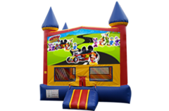 Mickey Mouse Roadster Red, Yellow, Blue Castle Moonwalk w/basketball goal