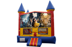 Beauty and the Beast Red, Yellow, Blue Castle Moonwalk w/basketball goal