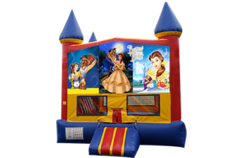 Beauty and the Beast Original Red, Yellow, Blue Castle Moonwalk w/basketball goal