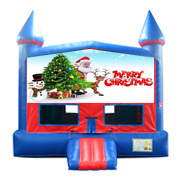 Merry Christmas Red and Blue Castle Moonwalk w/basketball goal
