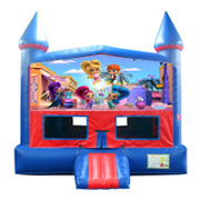 Shimmer and Shine Red and Blue Castle Moonwalk w/basketball goal