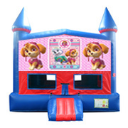 Pink Paw Patrols Red and Blue Castle Moonwalk w/basketball goal