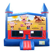 Cowgirls Red and Blue Castle Moonwalk w/basketball goal