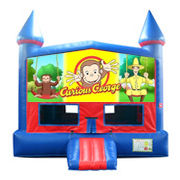 Curious George Red and Blue Castle Moonwalk w/basketball goal