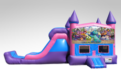 Monsters Inc. Pink and Purple Bounce House Combo w/Single Lane Dry Slide