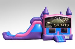 Saints Pink and Purple Bounce House Combo w/Single Lane Dry Slide