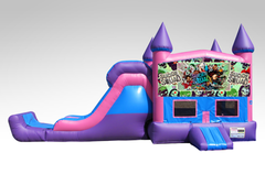 Suicide Squad Pink and Purple Bounce House Combo w/Single Lane Dry Slide