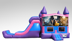 Beauty and the Beast Pink and Purple Bounce House Combo w/Single Lane Dry Slide