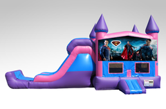 Superman Pink and Purple Bounce House Combo w/Single Lane Dry Slide