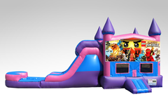 Lego Ninjago Pink and Purple Bounce House Combo w/Single Lane Water Slide