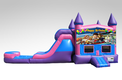 Paw Patrols Pink and Purple Bounce House Combo w/Single Lane Water Slide