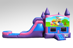 Winnie Pooh Pink and Purple Bounce House Combo w/Single Lane Water Slide