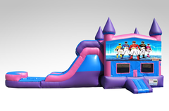 Power Rangers Pink and Purple Bounce House Combo w/Single Lane Water Slide