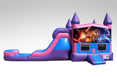 Star Wars Force Awakens Pink and Purple Bounce House Combo w/Single Lane Water Slide