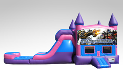 Transformers Pink and Purple Bounce House Combo w/Single Lane Water Slide