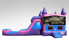 Saints Pink and Purple Bounce House Combo w/Single Lane Water Slide