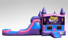 LSU Pink and Purple Bounce House Combo w/Single Lane Water Slide